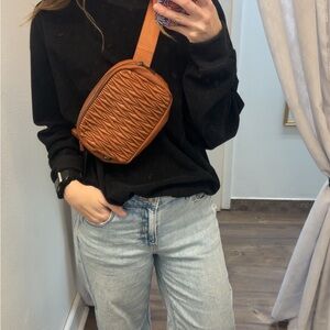 Rust Pleated Faux Leather C.C Belt Bag • Fanny Pack